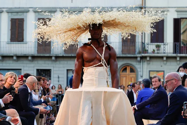 A model on the runway during Art Thou, Polimoda’s final graduation show in Piazza Santa Maria Novella during the Pitti Uomo fashion show in Florence, Italy on June 29, 2021. (Photo by Action Press/Rex Features/Shutterstock)