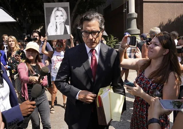 Britney Spears' newly appointed lawyer Mathew Rosengart leaves the Stanley Mosk Courthouse following a hearing concerning the pop singer's conservatorship, Wednesday, July 14, 2021, in Los Angeles. Spears was granted permission by a judge to hire a lawyer of her own choice. (Photo by Chris Pizzello/AP Photo)