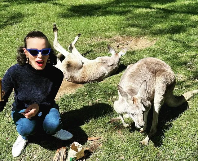 American actress and television personality Debi Mazar bonds with kangaroos in Australia in the last decade of October 2023. (Photo by debimazar/Instagram)