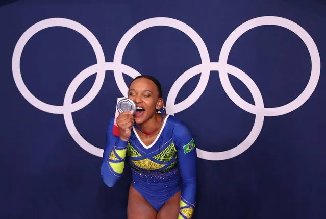 Rebeca Andrade of Team Brazil poses with her silver medal after the Women's All-Around Final on day six of the Tokyo 2020 Olympic Games at Ariake Gymnastics Centre on July 29, 2021 in Tokyo, Japan. (Photo by Lindsey Wasson/Reuters)