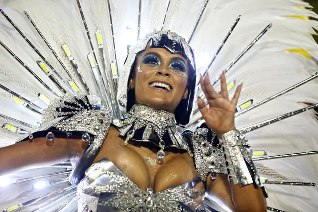 Drum Queen Raphaela Gomes from Sao Clemente samba school performs during the second night of the Carnival parade at the Sambadrome in Rio de Janeiro, Brazil on March 4, 2019. (Photo by Pilar Olivares/Reuters)