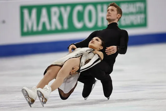 Madison Chock and Evan Bates of the US perform during the Ice Dance Free Dance Program of the ISU Figure Skating World Championships 2024 in Montreal, Canada, 23 March 2024. (Photo by C.J. Gunther/EPA)