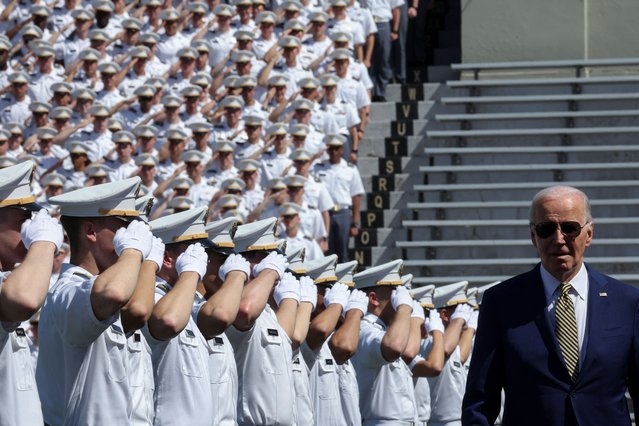 U.S. President Joe Biden attends the United States Military Academy commencement in West Point, New York, U.S., May 25, 2024. (Photo by Tom Brenner/Reuters)