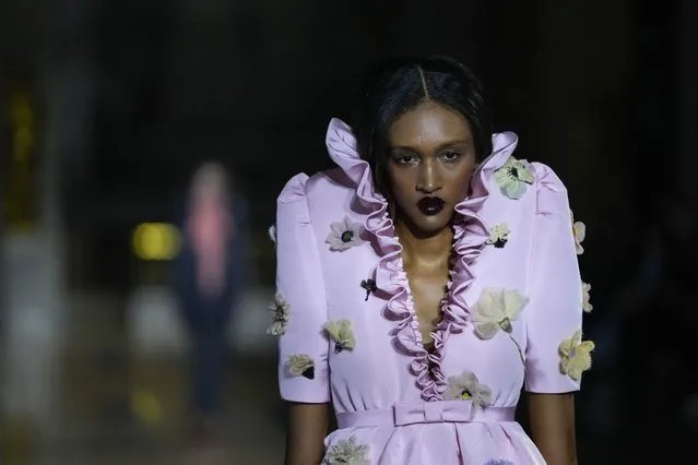 A model wears a creation for the Viktor&Rolf Spring-Summer 2022 Haute Couture fashion collection, in Paris, Wednesday, January 26, 2022. (Photo by Thibault Camus/AP Photo)
