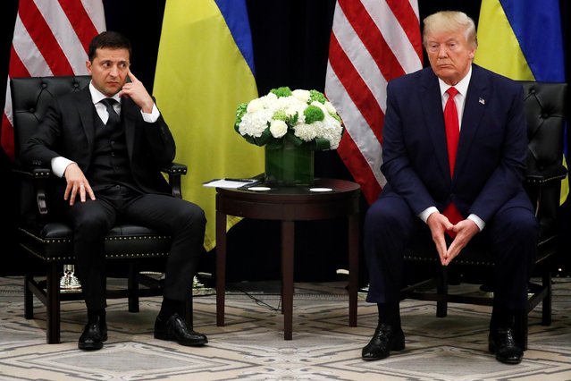 Ukraine's President Volodymyr Zelenskiy speaks as he and U.S. President Donald Trump hold a bilateral meeting on the sidelines of the 74th session of the United Nations General Assembly (UNGA) in New York City, New York, U.S., September 25, 2019. (Photo by Jonathan Ernst/Reuters)