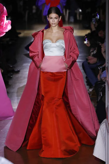 Model Kaia Gerber walks the runway during the Valentino Haute Couture Spring/Summer 2020 show as part of Paris Fashion Week on January 22 at Hotel Salomon de Rostchild, 2020 in Paris, France. (Photo by Estrop/Getty Images)