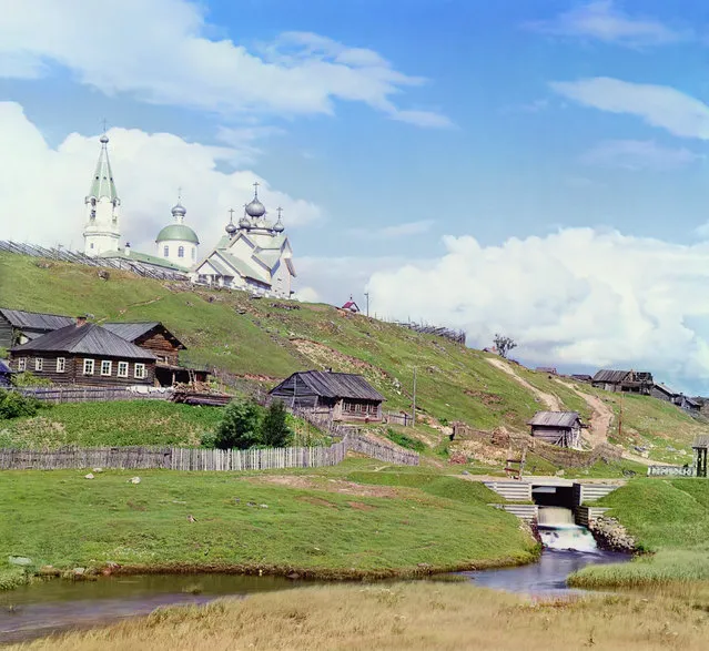 Photos by Sergey Prokudin-Gorsky. Village of Deviatiny and the Saint Boris dam. Russia, Olonets province, Vytegra county, Deviatiny, 1909