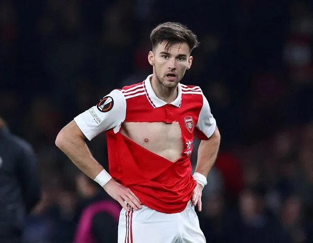 Kieran Tierney of Arsenal during the UEFA Europa League group A match between Arsenal FC and FC Zürich at Emirates Stadium on November 03, 2022 in London, England. (Photo by David Klein/Reuters)