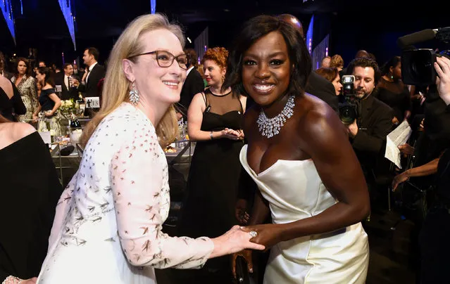 Meryl Streep, left, and Viola Davis attend the 23rd annual Screen Actors Guild Awards at the Shrine Auditorium & Expo Hall on Sunday, January 29, 2017, in Los Angeles. (Photo by Chris Pizzello/Invision/AP Photo)