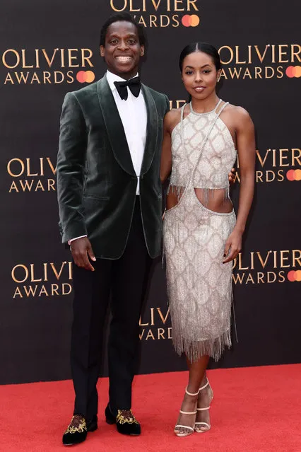 Kobna Holdbrook-Smith and Adrienne Warren attend The Olivier Awards with Mastercard at the Royal Albert Hall on April 07, 2019 in London, England. (Photo by David Fisher/Rex Features/Shutterstock)