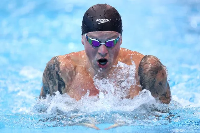 Adam Peaty of Loughborough Performance Centre competes in the Men's 100m Breaststroke Heat 6 during day one of the British Swimming Championships 2024 at the London Aquatics Centre on April 02, 2024 in London, England. (Photo by Morgan Harlow/Getty Images)