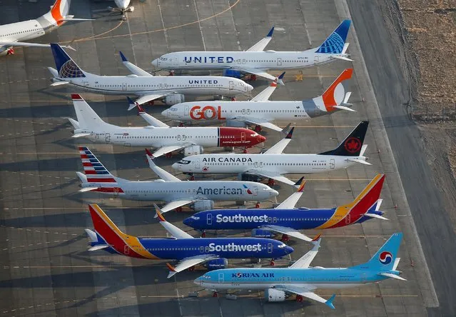 An aerial photo shows Boeing 737 MAX aircraft at Boeing facilities at the Grant County International Airport in Moses Lake, Washington, September 16, 2019. (Photo by Lindsey Wasson/Reuters)