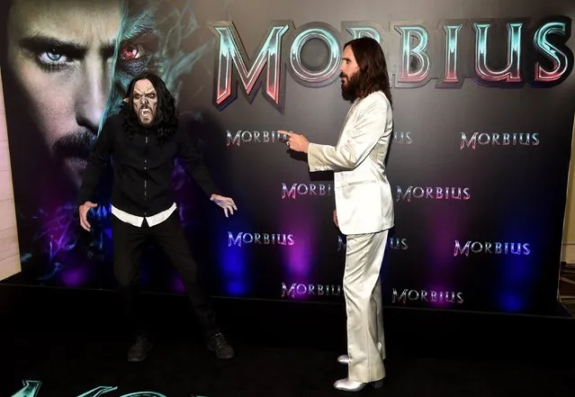 American actor Jared Leto (R) attends the “Morbius” Fan Special Screening at Cinemark Playa Vista and XD on March 30, 2022 in Los Angeles, California. (Photo by Alberto E. Rodriguez/Getty Images)