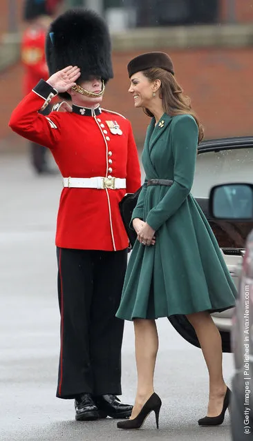 Catherine, Duchess of Cambridge takes part in a St Patrick's Day parade as she visits Aldershot Barracks on St Patrick's Day on March 17, 2012 in Aldershot, England