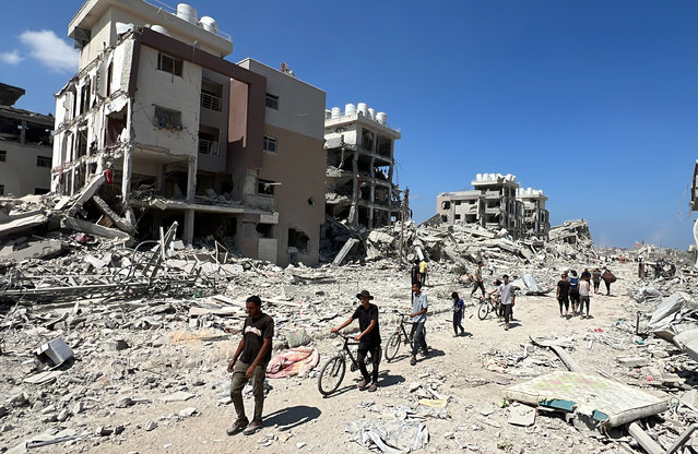 A view of the massive devastation left behind after the withdrawal of the Israeli army from the eastern part of Deir al-Balah in central Gaza City, Gaza on August 29, 2024. Many buildings in the area were completely destroyed or heavily damaged due to Israeli attacks, and the infrastructure was severely damaged. (Photo by Anas Zeyad Fteha/Anadolu via Getty Images)