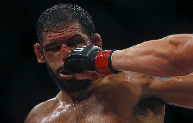 Minotauro Nogueira (L) of Brazil receives a punch during a fight against Stefan Struve of Netherlands during their Ultimate Fighting Championship (UFC) match, a professional mixed martial arts (MMA) competition in Rio de Janeiro, Brazil August 1, 2015. (Photo by Ricardo Moraes/Reuters)