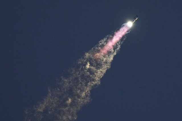 SpaceX's mega rocket Starship lifts off from Starbase for a test flight Sunday, October 13, 2024, in Boca Chica, Texas. (Photo by Eric Gay/AP Photo)