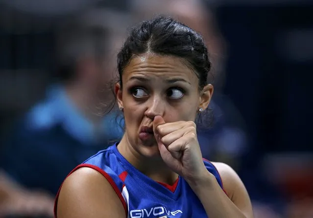 Serbia's Stefana Veljkovic reacts after losing their women's Group B volleyball match against Brazil at Earls Court during the London 2012 Olympic Games August 5, 2012. (Photo by Ivan Alvarado/Reuters)