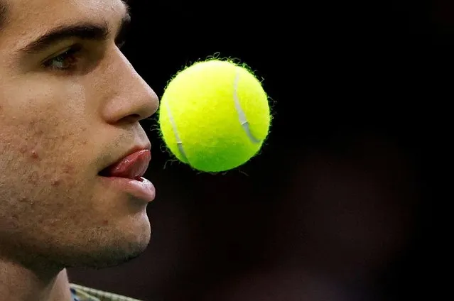 Spain's Carlos Alcaraz during his round of 16 match against Bulgaria's Grigor Dimitrov at the Paris Masters, Accor Arena, Paris, France on November 3, 2022. (Photo by Christian Hartmann/Reuters)
