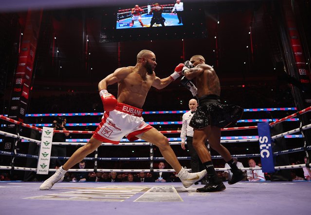 Chris Eubank Jr (white shorts) fights Conor Benn during their Middleweight contest at Tottenham Hotspur Stadium on April 26, 2025 in London, England. (Photo by Mark Robinson/Getty Images).