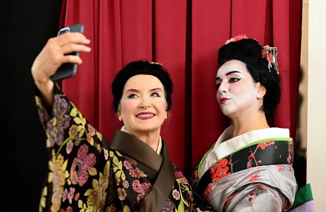 Artists are seen during their detailed make-up process before staging the “Madama Butterfly” Opera in Izmir, Turkiye on January 25, 2023. Performing the Italian composer Giacomo Puccini's “Madama Butterfly” opera, Izmir State Opera and Ballet artists went through a disciplined work as well as a careful make-up and costume preparation process in order to tell the story of a young geisha in Japan. The artists in “Madama Butterfly” first spend time in make-up artist Nurhan Akay's chair for a look that reflects Japanese traditions, then put on their kimonos and prepare for the performance. (Photo by Mahmut Serdar Alakus/Anadolu Agency via Getty Images)