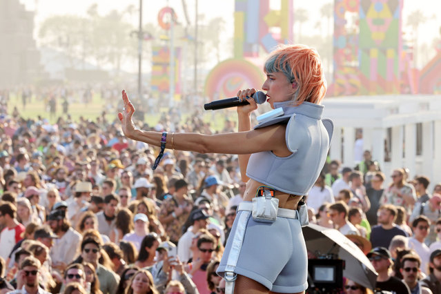 French musician, dj and singer Flore Benguigui of L'Impératrice performs at the Outdoor Theatre during the 2024 Coachella Valley Music and Arts Festival at Empire Polo Club on April 12, 2024 in Indio, California. (Photo by Amy Sussman/Getty Images for Coachella)