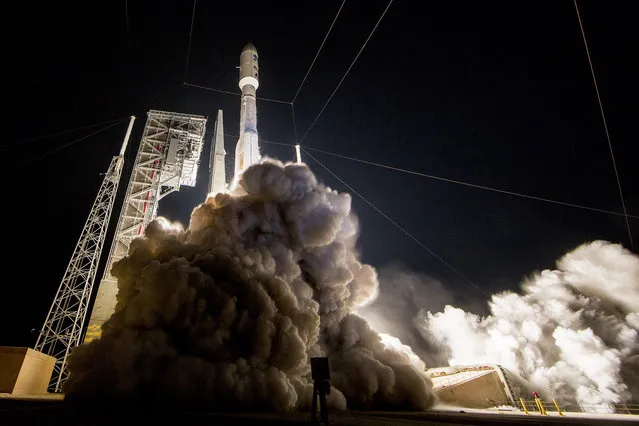 This photo provided by United Launch Alliance shows a United Launch Alliance (ULA) Atlas V rocket carrying GOES-R spacecraft for NASA and NOAA lifting off from Space Launch Complex-41 at 6:42 p.m. EST at Cape Canaveral Air Force Station, Fla., Saturday, November 19, 2016. The most advanced weather satellite ever built rocketed into space Saturday night, part of an $11 billion effort to revolutionize forecasting and save lives. (Photo by United Launch Alliance via AP Photo)