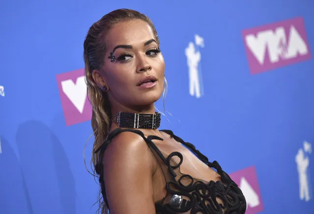 Rita Ora arrives at the MTV Video Music Awards at Radio City Music Hall on Monday, August 20, 2018, in New York. (Photo by Evan Agostini/Invision/AP Photo)