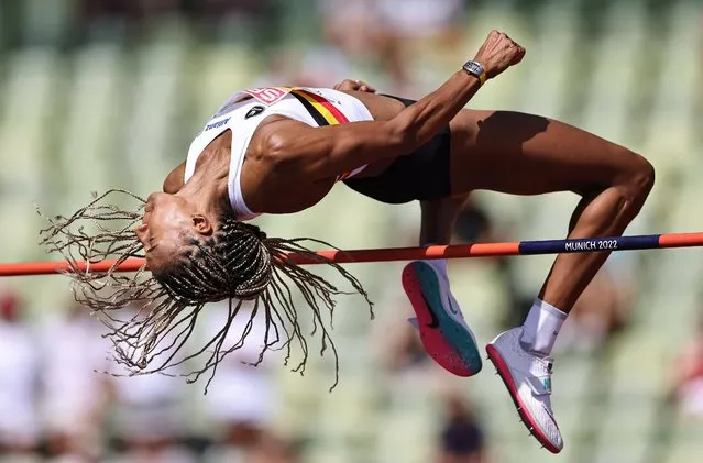 Nafissatou Thiam of Belgium competes in the Women's Heptathlon High Jump Group A on day 7 of the European Championships Munich 2022 at Olympiapark on August 17, 2022 in Munich, Germany. (Photo by Simon Hofmann/Getty Images for European Athletics)