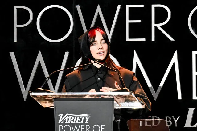 American singer-songwriter Billie Eilish speaks onstage at the Variety Power of Women Los Angeles presented by Lifetime at Mother Wolf on November 16, 2023 in Los Angeles, California. (Photo by Michael Buckner/Variety via Getty Images)