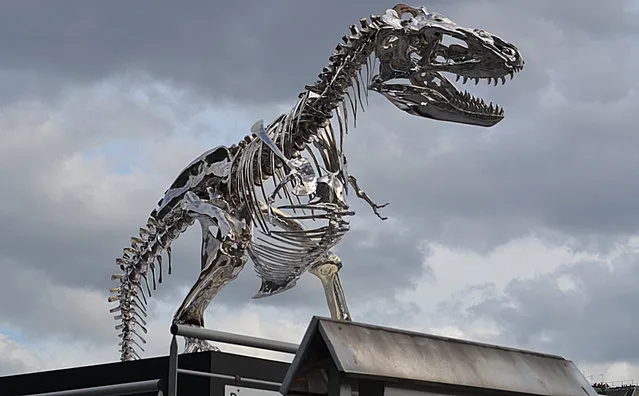 Chrome T-Rex Sculpture In Paris By Philippe Pasqua