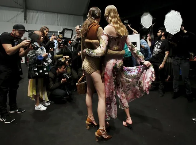 Models pose backstage at the Blumarine Autumn/Winter 2016 women's collection during Milan Fashion Week, Italy, February 27, 2016. (Photo by Alessandro Garofalo/Reuters)