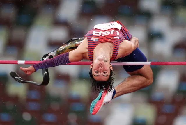 Ezra Frech of Team United States competes in the Men's High Jump T42 on day 7 of the Tokyo 2020 Paralympic Games at Olympic Stadium on August 31, 2021 in Tokyo, Japan. (Photo by Alex Pantling/Getty Images)
