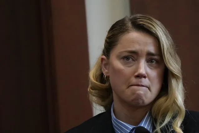 Actress Amber Heard testifies about the first time her ex-husband, actor Johnny Depp hit her, during the Depp v Heard defamation case at Fairfax County Circuit Court, in Fairfax, Virginia, USA, 04 May 2022. Johnny Depp's 50 million US dollars defamation lawsuit against Amber Heard that started on 10 April is expected to last five or six weeks. (Photo by Elizabeth Frantz/EPA/EFE)
