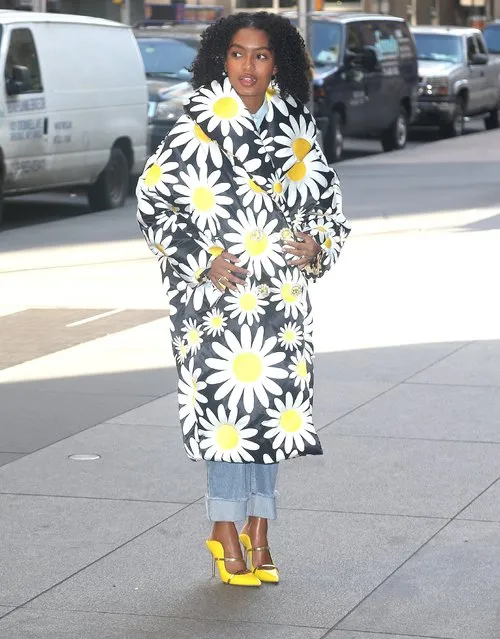 Yara Shahidi in a flowered outfit in New York City on January 15, 2020. (Photo by Backgrid USA)