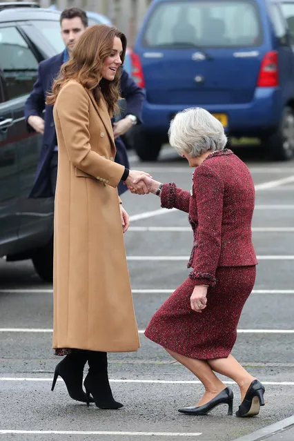 Catherine, Duchess of Cambridge is greeted by Mrs Morfudd Ann Meredith, Lord-Lieutenant of South Glamorgan as she arrives at Ely and Careau Children’s Centre on January 22, 2020 in Cardiff, Wales. The visit is part of HRH's 24-hour tour of the country to launch “5 big questions on the under 5s”. (Photo by Chris Jackson/Getty Images)