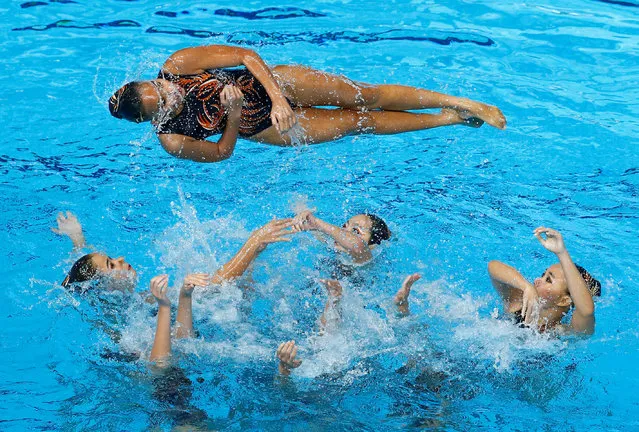 Team Malaysia compete in the women' s synchronised swimming team free routine final of the 29 th Southeast Asian Games (SEA Games) at the National Aquatics centre in Kuala Lumpur on August 20, 2017. (Photo by Edgar Su/Reuters)