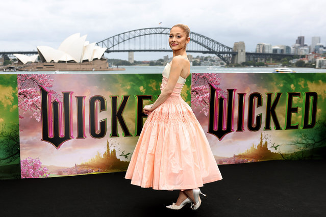 American singer-songwriter Ariana Grande  poses for a photocall at Mrs Macquarie's Chair for the Australian premiere of “Wicked” at  on November 05, 2024 in Sydney, Australia. (Photo by Don Arnold/WireImage)