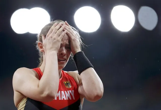Germany's Silke Spiegelburg reacts during the women's pole vault final at the London 2012 Olympic Games in the Olympic Stadium August 6, 2012. (Photo by Mark Blinch/Reuters)