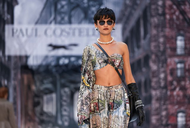 A model presents a creation at the Paul Costelloe catwalk show during London Fashion Week in London, Britain, on February 16, 2024. (Photo by Hollie Adams/Reuters)