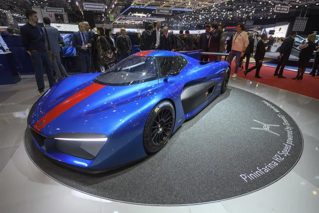 The new Pininfarina H2 Speed car is presented during the press day at the 88th Geneva International Motor Show in Geneva, Switzerland, Tuesday, March 6, 2018. (Photo by Martial Trezzini/Keystone via AP Photo)