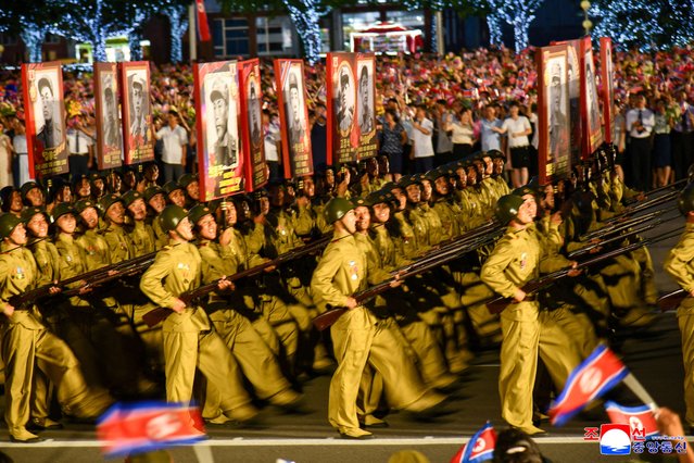 Troops march during a parade commemorating the anniversary of the Korean war armistice in Pyongyang, North Korea on July 27, 2025. (Photo by KCNA/Reuters)