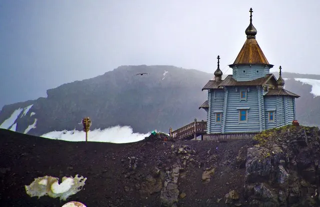 The orthodox curch in the Russian Bellingshausen Station in Antartica, on March 11, 2014. (Photo by Vanderlei Almeida/AFP Photo)