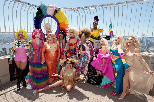 (L-R) Yara Sofia, Pandora Boxx, Eureka!, Ginger Minj, Trinity K. Bonet, Serena ChaCha, Scarlet Envy, A’keria C. Davenport, Ra’Jah O’Hara, Jiggly Caliente, Kylie Sonique Love, and Jan attend as Empire State Building hosts the cast of “RuPaul's Drag Race All Stars” Season 6 on June 24, 2021 in New York City. (Photo by Dimitrios Kambouris/Getty Images Empire State Realty Trust, Inc.)