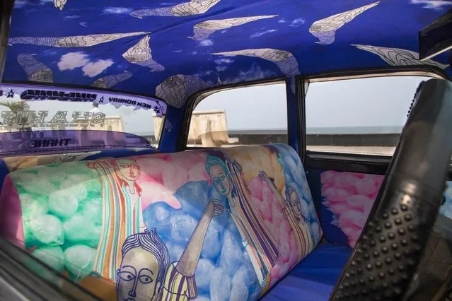 “The design is sort of a moving storybook with the cab driver, Nasimuddin Chacha as the protagonist”, says illustrator Gaurav Ogale. (Photo by Taxi Fabric/The Guardian)