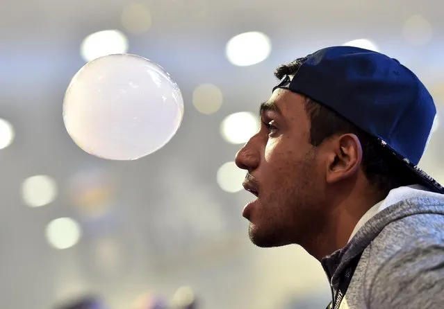 Miraj Patel of Florida, blows a bubble of vapor at the Vape Summit 3 in Las Vegas, Nevada May 2, 2015. (Photo by David Becker/Reuters)