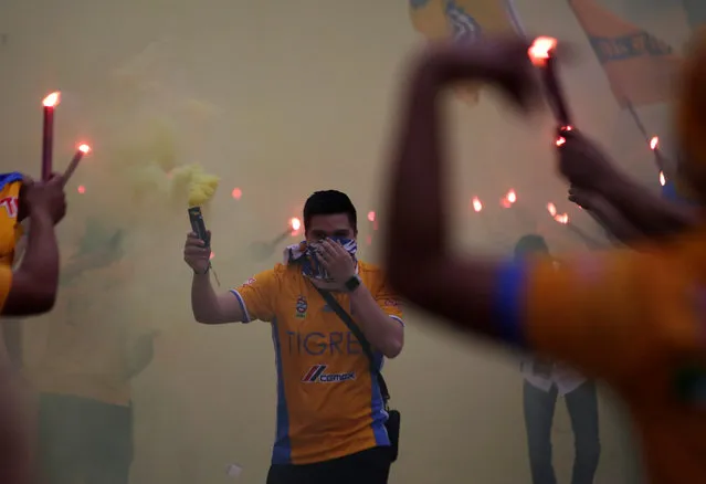 Tigres fans before the matchh between Tigres UANL and Monterrey as part of the CONCACAF Champions League 2019 at Universitario Stadium on April 23, 2019 in Monterrey, Mexico. (Photo by Daniel Becerril/Reuters)