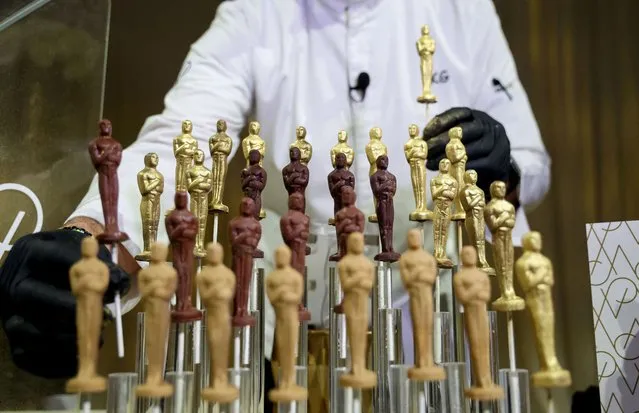 Oscar-shaped chocolates are displayed during a preview of the food, beverages and decor of this year's Governors Ball, the Academy’s official post-Oscars celebration, ahead of the 96th Oscars ceremony in Los Angeles on March 5, 2024. (Photo by Mario Anzuoni/Reuters)