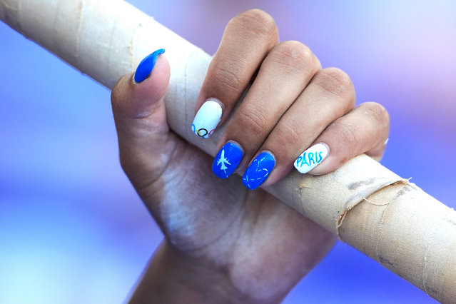 Eleni-Klaoudia Polak, of Greece, prepares for the women's pole vault qualification at the 2024 Summer Olympics, Monday, August 5, 2024, in Saint-Denis, France. (Photo by Matthias Schrader/AP Photo)