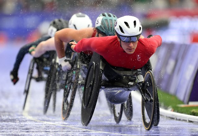 Catherine Debrunner of Team Switzerland competes in the Women's 5000m T54 Round 1 heat race on day two of the Paris 2024 Summer Paralympic Games at Stade de France on August 30, 2024 in Paris, France. (Photo by David Ramos/Getty Images)